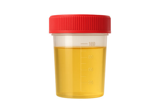 Medical urine sample container with transparent background