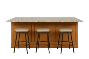 Modern bar counter with stools on transparent background