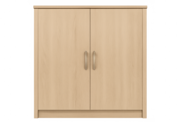 Modern wooden cabinet with closed doors on transparent background