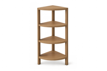 Empty wooden corner shelf unit on transparent background