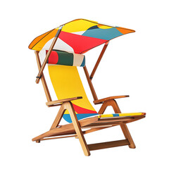Contemporary Reclining Wooden Beach Chair with an Umbrella Isolated on Transparent Background