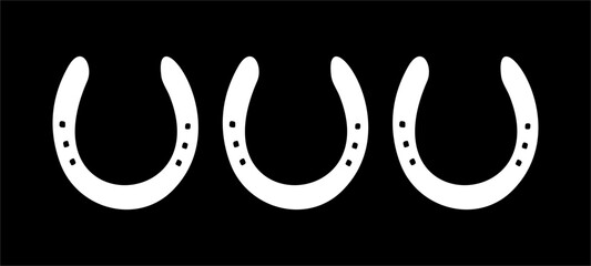 Horseshoe Symbol Vector Illustration. Set of Three on Black Background.