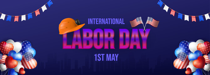 International Labor Day Celebration with American Flags and Decorative Balloons