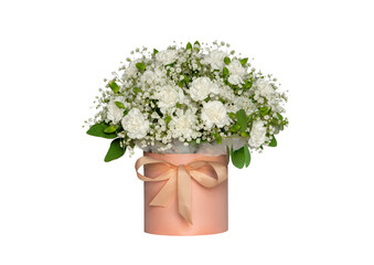bouquet of white flowers in a gift pot isolated on white background