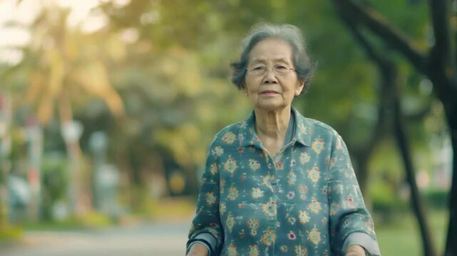 Video of an elderly person bicycling in the park. Useful for topics related to healthy lifestyles, outdoor activities and family values.
