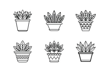 decorative plant pot icon line art vector illustration