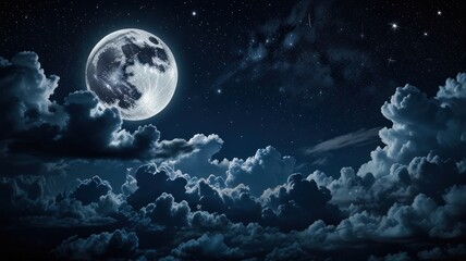Cosmic night sky with a full moon