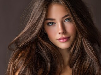 Fototapeta premium A beautiful woman with long hair flowing in the wind