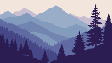 Obraz premium Stylized generic abstract panoramic mountain range at twilight