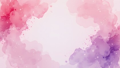a soft pastel watercolor background in pink, lavender, and lilac tones, gentle blending and texture, rounded corners, elegant empty space in the center for future text, minimalistic layout