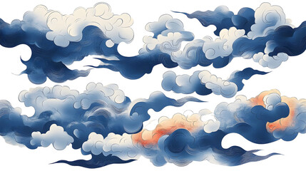 Vector illustration of Japanese cloud set. A cloud's movement in the sky is influenced by the wind. Decorate with Chinese ornaments or eastern ornaments. clouds in Chinese style. Eps 10.