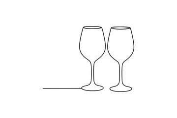 Wine Glasses continuous one line drawing minimalism design