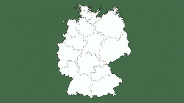 Germany Map with States, White on Green