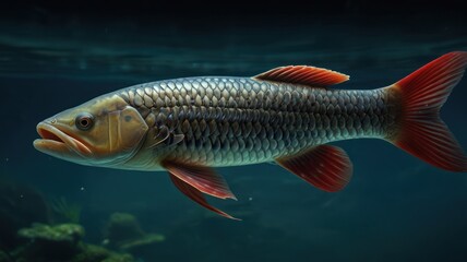 Naklejka premium Aquatic fish in profile, vibrant colors, dark background