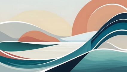 Abstract Seascape Artwork with Waves and Coastal Elements Design