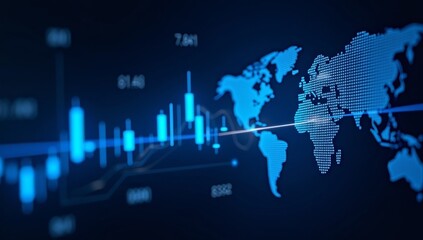 Fototapeta premium Concept of stock market and fintech forex concept. Blurry blue digital charts over dark blue background. Futuristic financial interface.