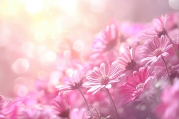 Obraz premium Floral scene with pink daisies in soft light, perfect for spring designs and feminine themes. use cases: greetings, wallpapers