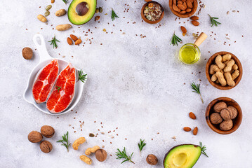 Healthy fat concept. Product with omega 3.