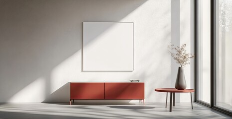 Bright, modern room with red accent