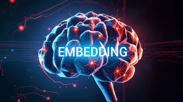 Embedding visualization on glowing neural brain, representing vectorized data representations in AI models