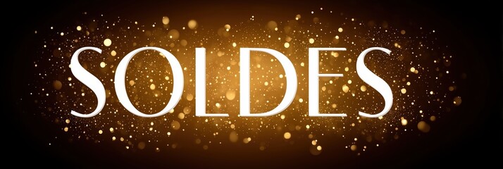 Banner with french text Soldes - exciting sales event shines with golden sparkles and bold text on dark background 