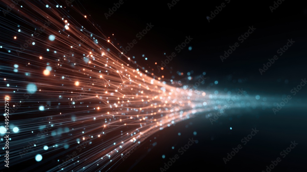 Aufkleber Dynamic light trails in a dark background, creating an abstract visual effect with glowing particles flowing in one direction.