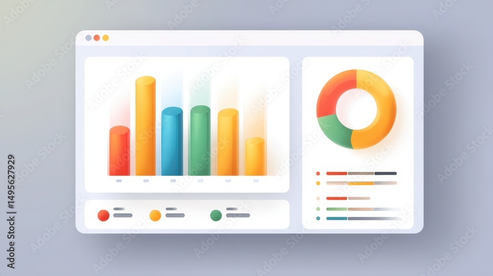 Poster a colorful dashboard displaying bar graphs and a pie chart, showcasing data visualization elements i