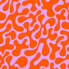 Psychedelic seamless pattern with abstract silhouette organic shapes. Vector funky flat background. Wavy liquid distorted shapes