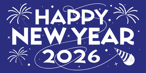 Naklejka premium Happy New Year 2026 Bold Serif Vector Art with Gold Sparkle