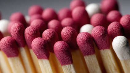 Close-up image of several red-tipped wooden matchsticks grouped together in focus.