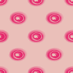 Pink seamless pattern with dynamic swirling circles on soft pastel background, creating playful and modern design