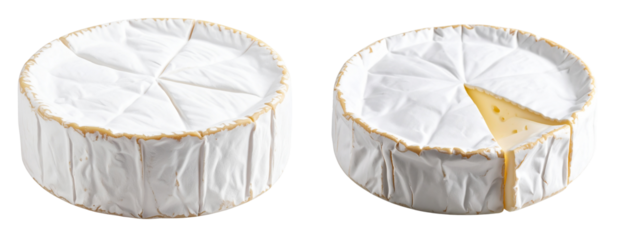 Whole Wheel of Soft Brie Cheese with Rind Texture transparent Background PNG