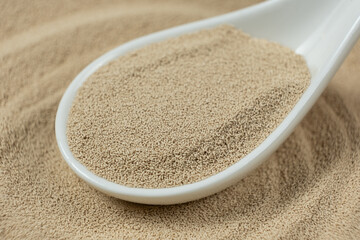 Dry Baking Yeast in a Spoon Close-Up.