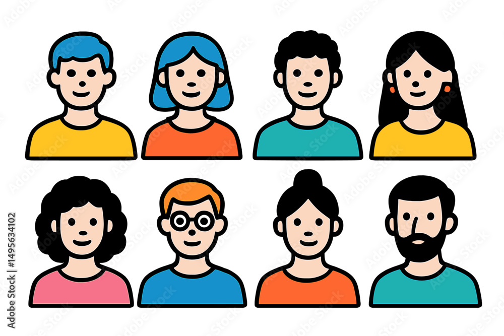 Aufkleber Diverse group of animated characters representing various styles and features in a colorful arrangement