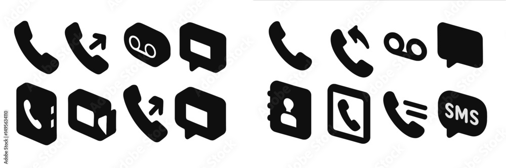 Poster collection of communication icons representing various messaging and calling options in a modern dig