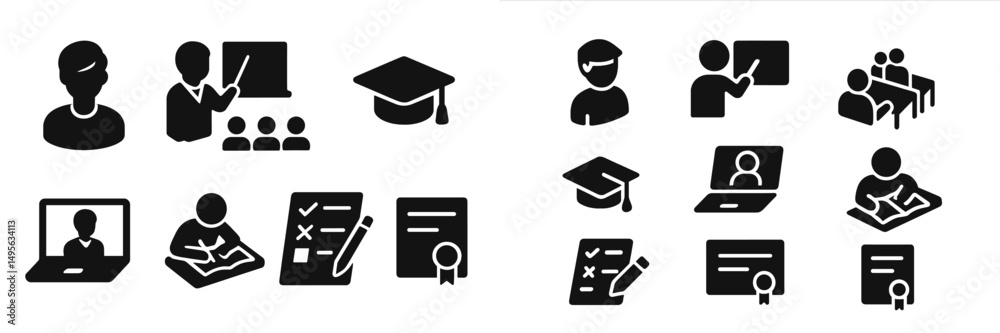 Aufkleber visual representation of educational activities including teaching, learning, and assessments in var