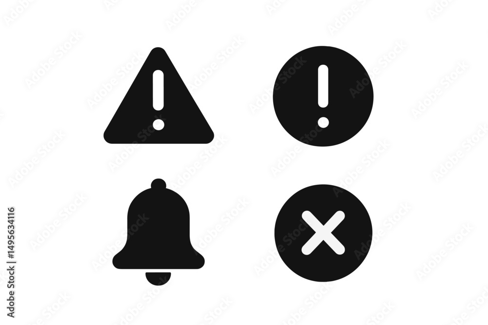 Poster symbols representing alerts, notifications, and errors in a simple, modern design perfect for user i