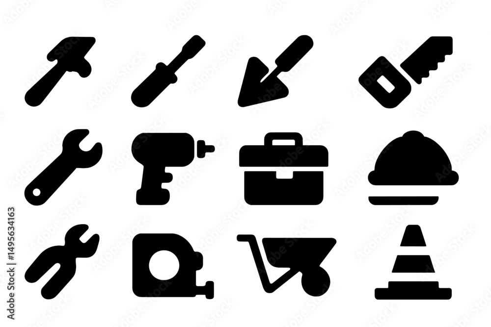 Poster Collection of construction and handyman tools arranged in an organized pattern against a simple background