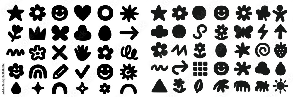 Fototapete colorful pattern of unique shapes and symbols in black on a white background showcases creativity an