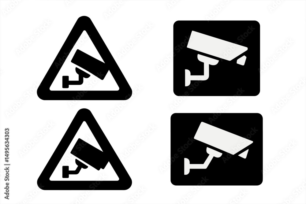 Poster Security camera symbols indicating surveillance areas in urban environments and public spaces