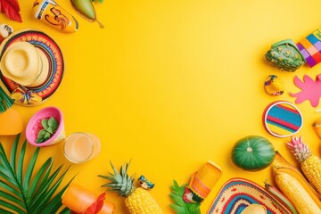 Vibrant summer fiesta background with tropical fruits