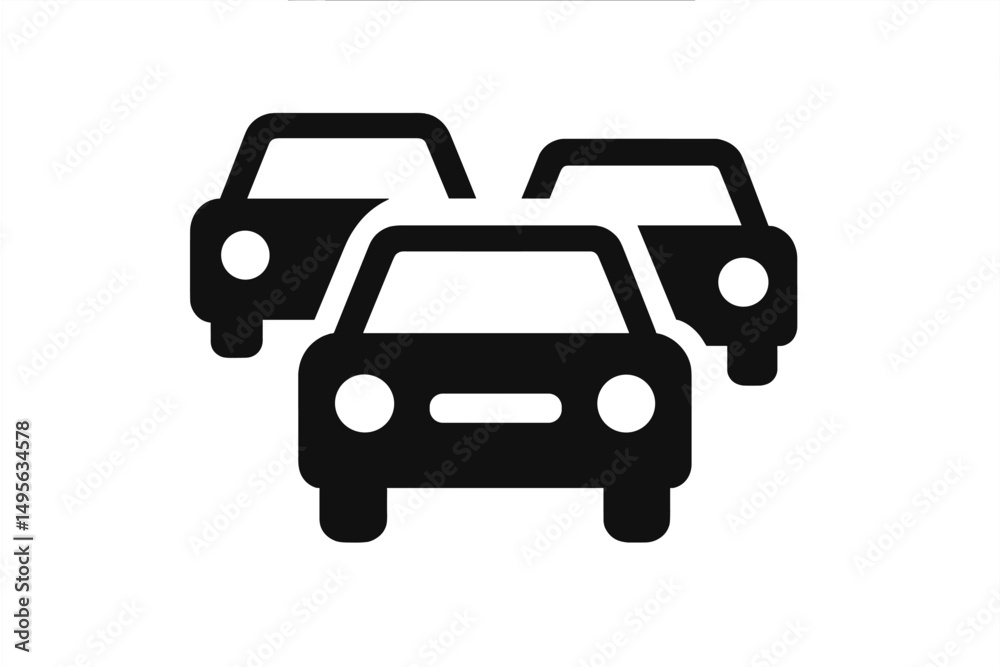Poster multiple cars maneuvering on a busy road during rush hour in a urban setting with overhead traffic l