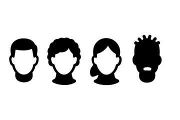 Silhouettes of diverse individuals representing different hairstyles and facial features in a minimalist design