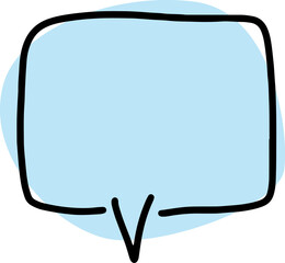 Fototapeta premium square empty speech bubble with thick black outlines, drawn by hand in careless curves with a rounded blue fill
