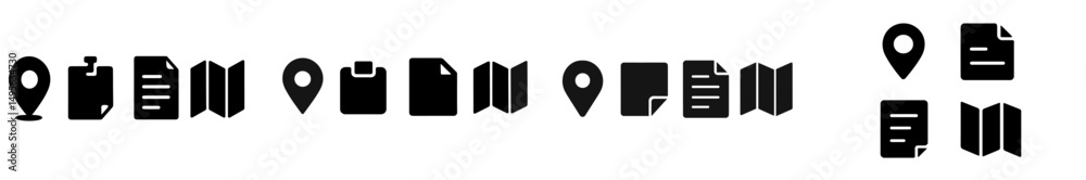 Poster black icons representing various tools for navigation, reading, and documentation in a minimalistic 