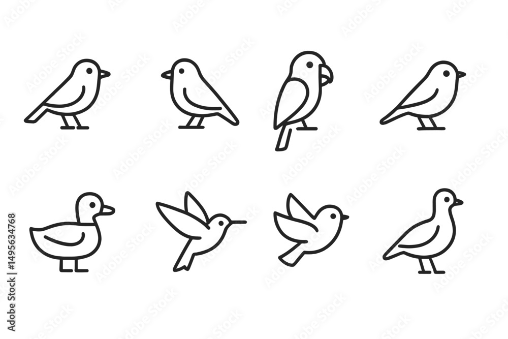Aufkleber various bird illustrations in simple line art showcasing different species and designs