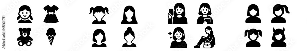 Aufkleber silhouettes of diverse female characters engaging in various activities and representing different e