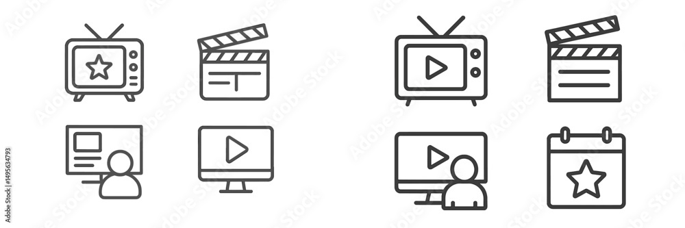 Poster Creative icons representing video content creation and streaming services in a modern layout