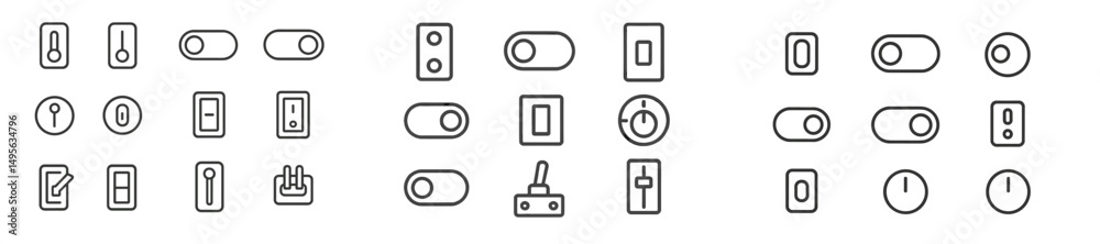 Poster multiple toggle switch designs in a minimalist style showcasing various shapes and orientations