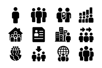 Graphical icons representing various aspects of teamwork, communication, and community engagement in a modern workspace